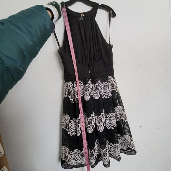 Guess Los Angeles Black Halter Sleeveless Lace Stripe Fit & Flare Dress Size 4 - Picture 7 of 16